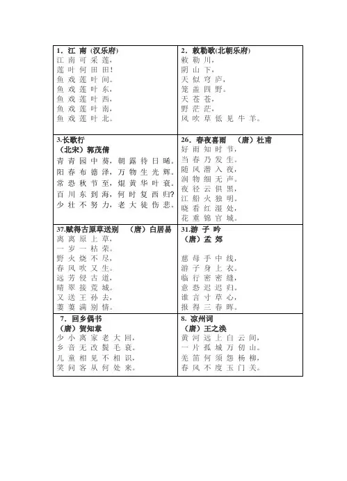 (新课标)小学必背古诗75首卡片版