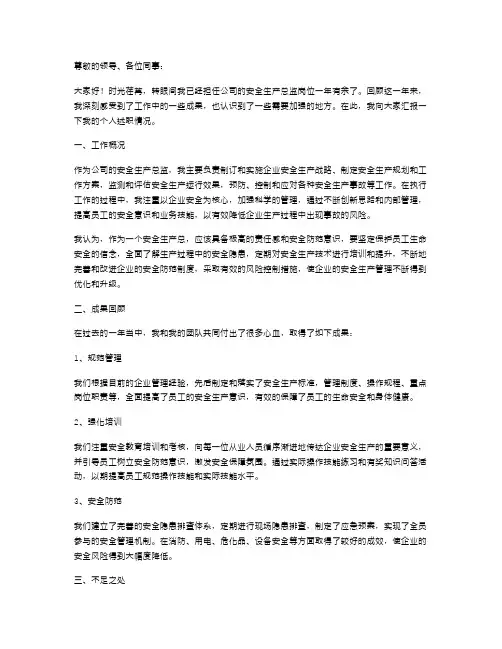 安全生产总监的个人述职报告