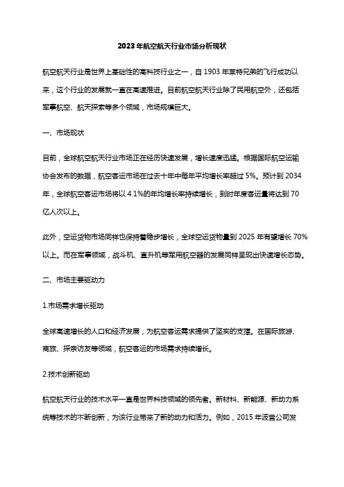 2023年航空航天行业市场分析现状