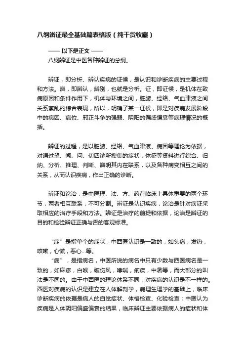 八纲辨证最全基础篇表格版（纯干货收藏）