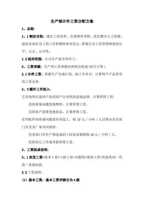 生产部计件工资分配方案