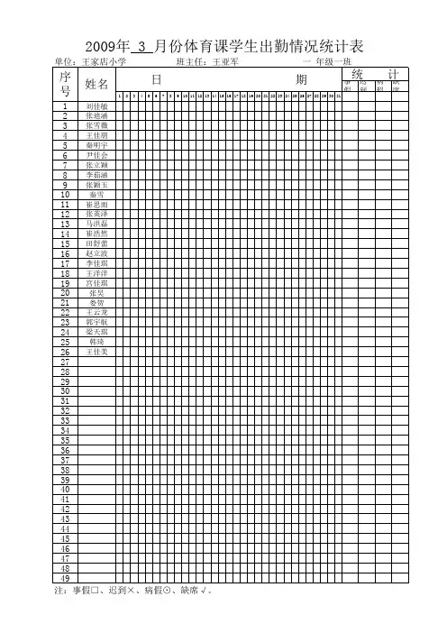 体育课学生出勤情况统计表