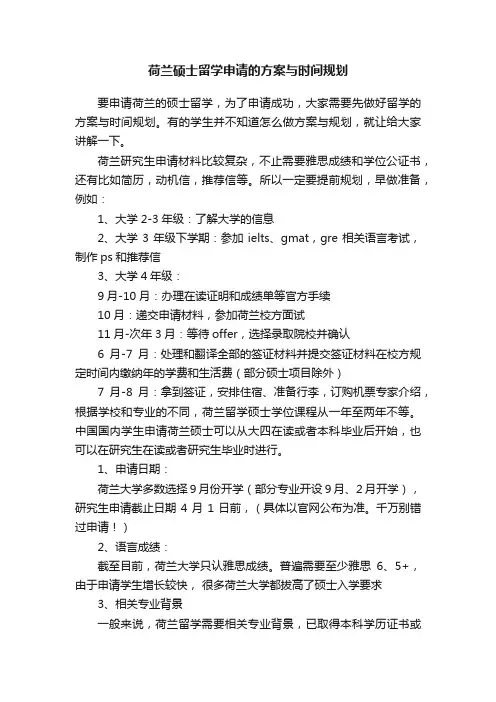荷兰硕士留学申请的方案与时间规划