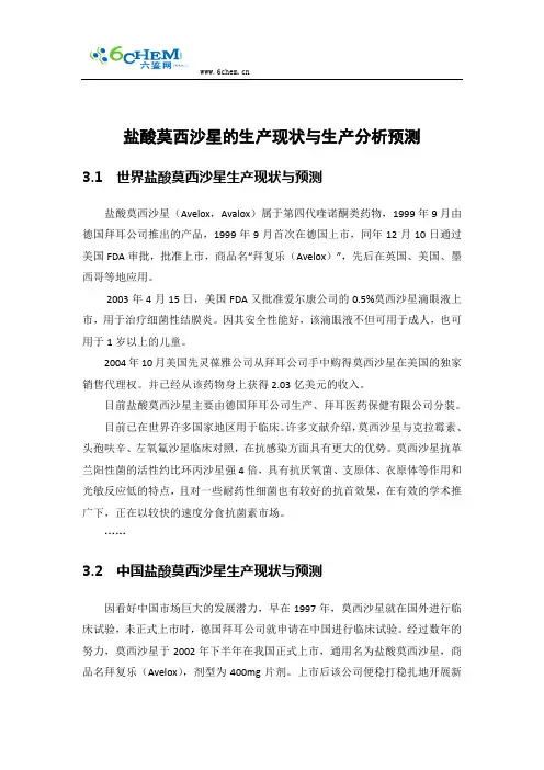 盐酸莫西沙星的生产现状与生产分析预测