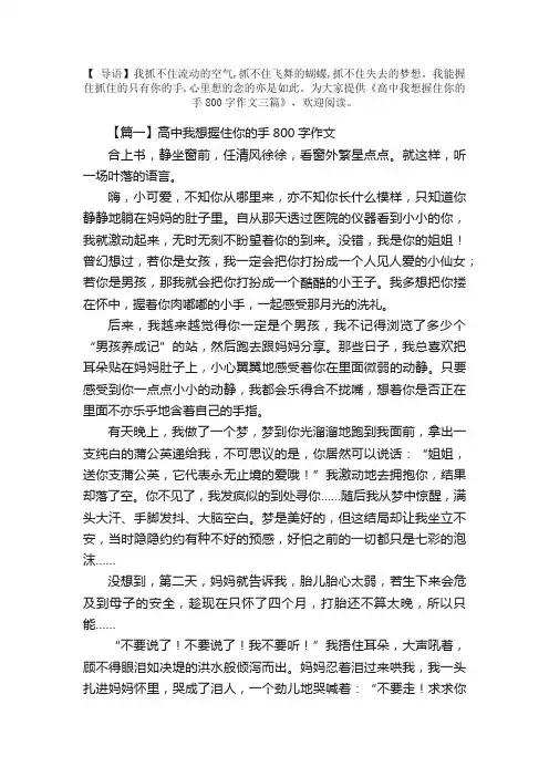 高中我想握住你的手800字作文三篇