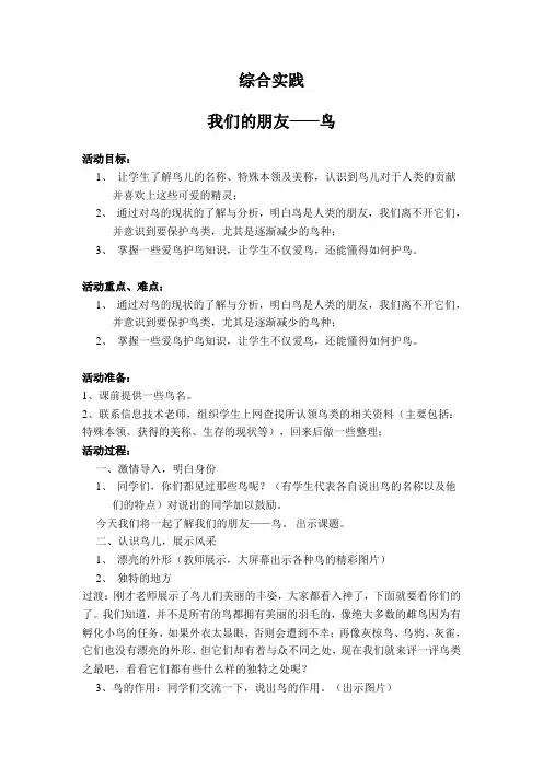 综合实践活动教案设计鸟