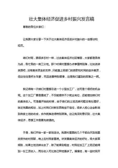 壮大集体经济促进乡村振兴发言稿