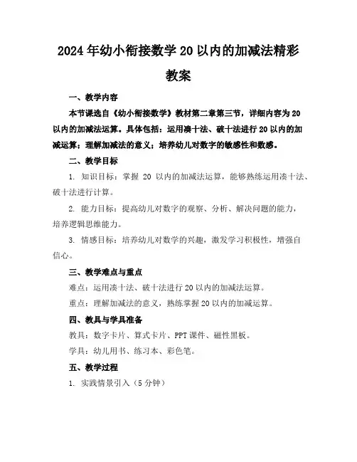 2024年幼小衔接数学20以内的加减法精彩教案