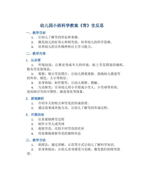 幼儿园小班科学教案《雪》含反思
