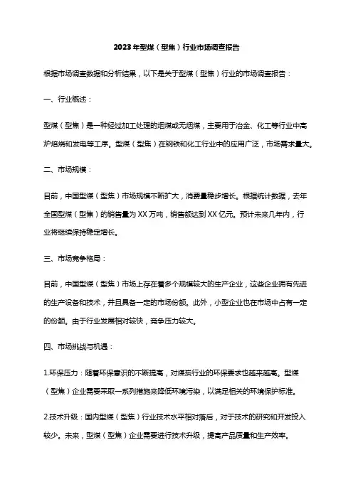 2023年型煤(型焦)行业市场调查报告