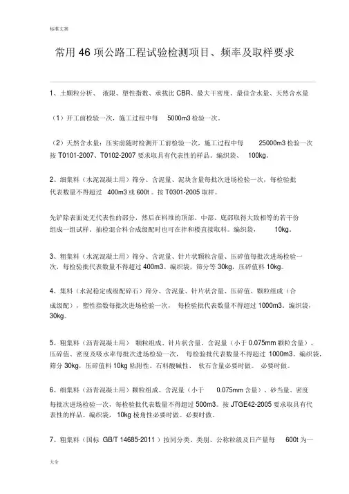 常用46项公路工程试验检测项目