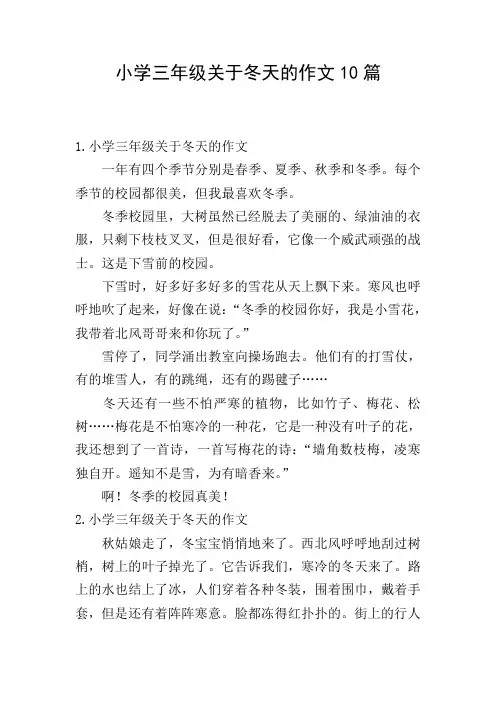 小学三年级关于冬天的作文10篇