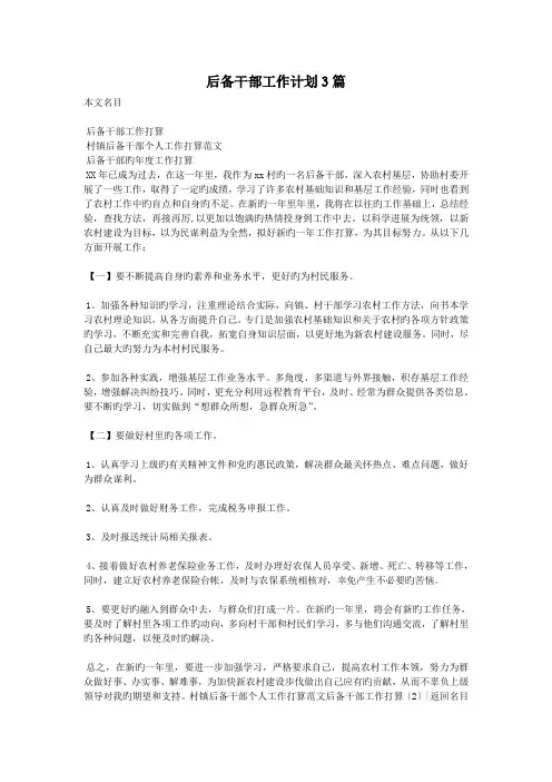 后备干部工作计划3篇
