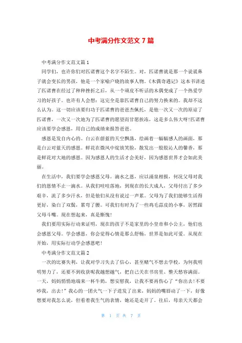 中考满分作文范文7篇