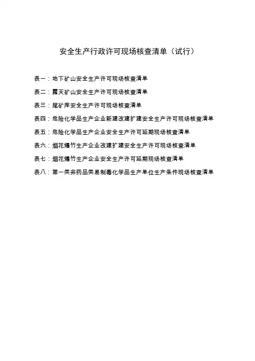 安全生产行政许可现场核查清单(试行)