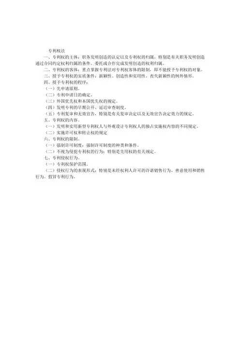 2012年司法民法考点：专利权法