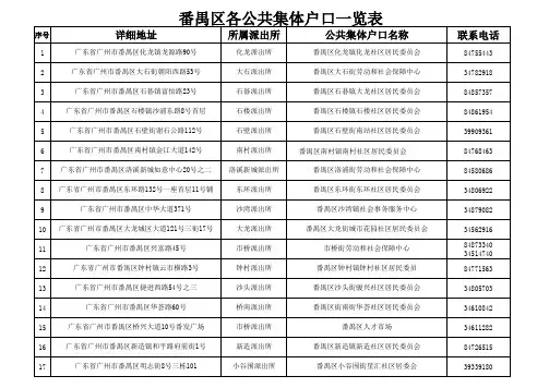 番禺区各公共集体户口一览表