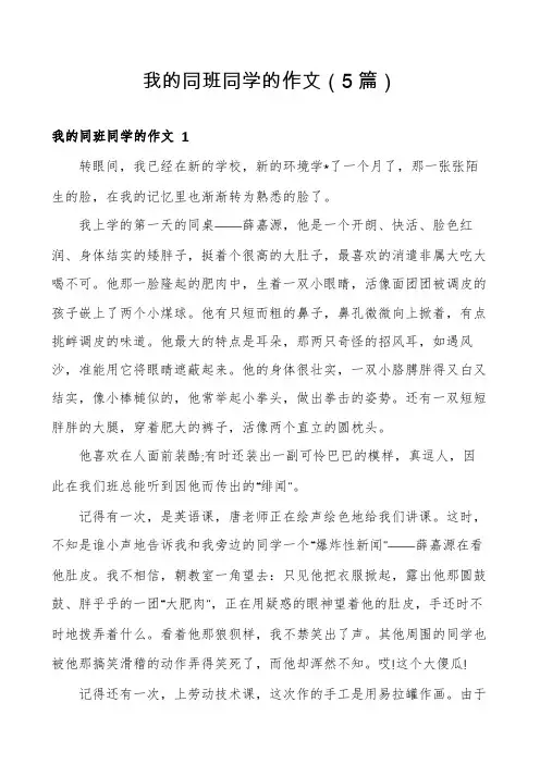 我的同班同学的作文(5篇)
