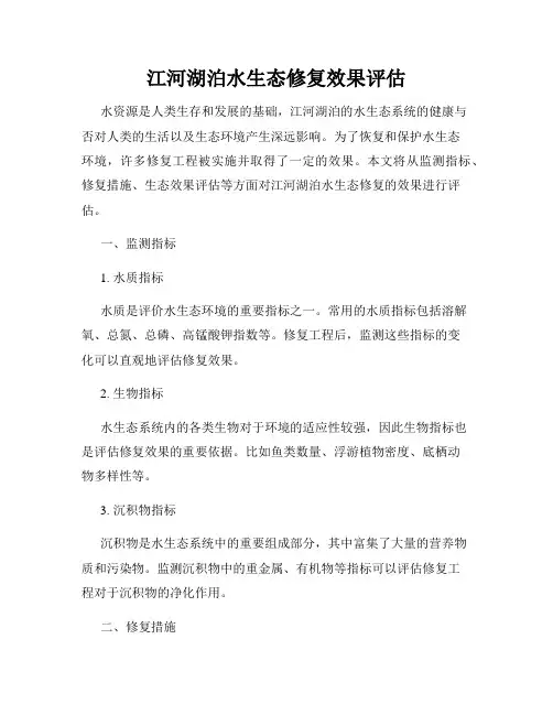 江河湖泊水生态修复效果评估