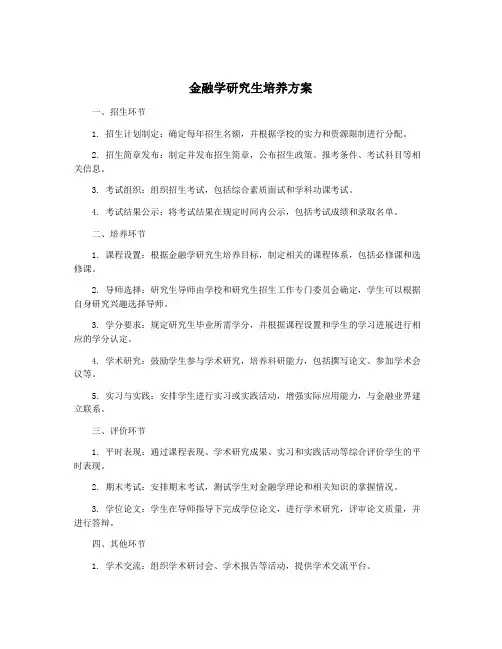 金融学研究生培养方案