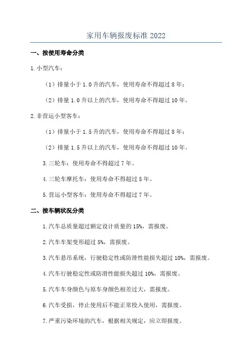 家用车辆报废标准2022