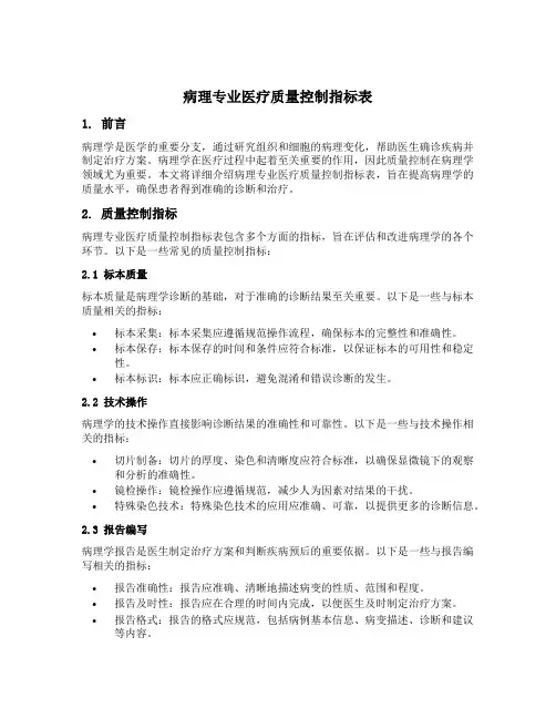 病理专业医疗质量控制指标表