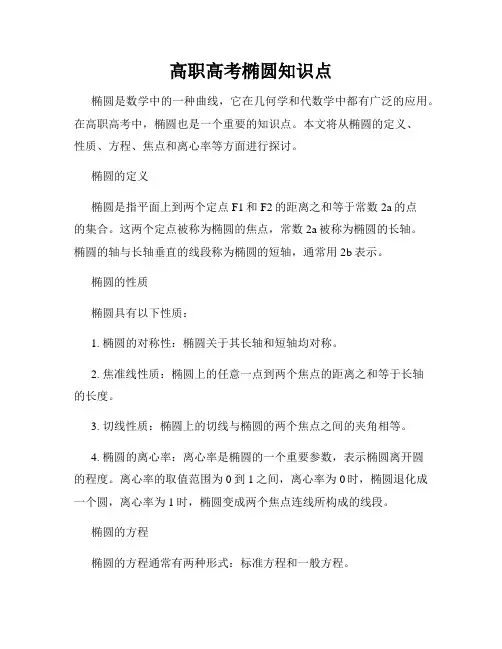 高职高考椭圆知识点