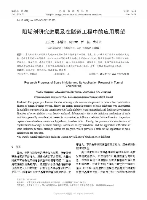 阻垢剂研究进展及在隧道工程中的应用展望