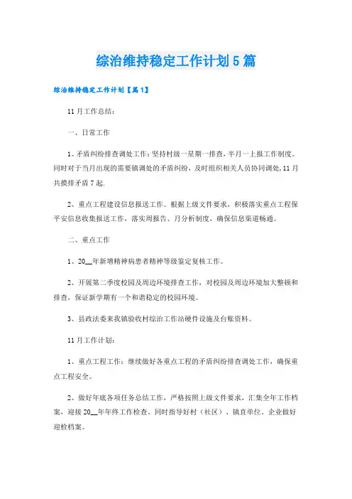 综治维持稳定工作计划5篇.doc