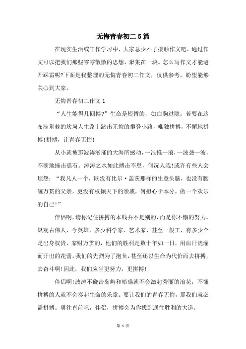 无悔青春初二5篇