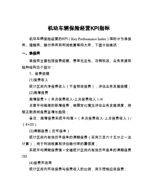 机动车辆保险经营KPI指标