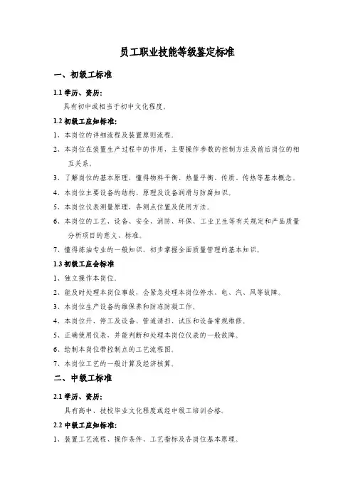 员工职业技能等级鉴定标准