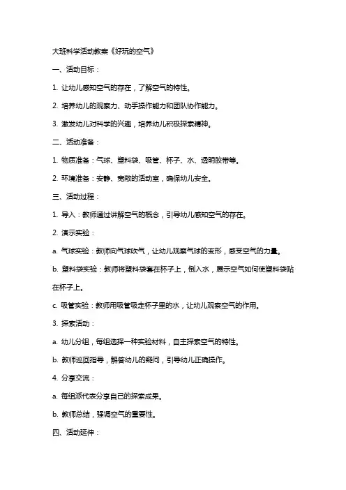 大班科学活动教案《好玩的空气》