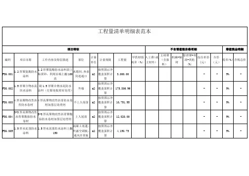 工程量清单明细表范本