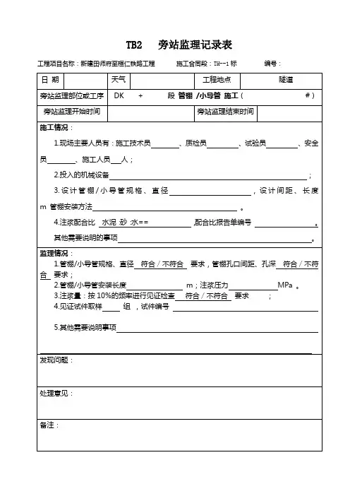 隧道  监理旁站表 (定版)