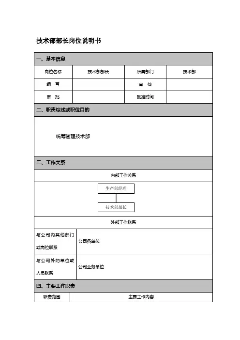 技术部部长岗位说明书