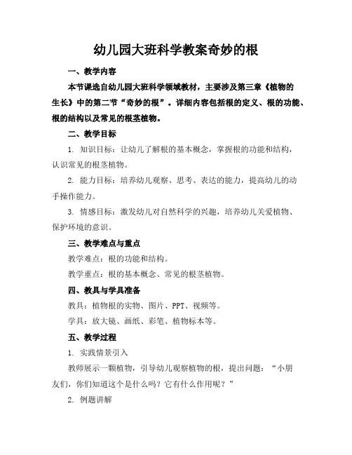 幼儿园大班科学教案奇妙的根