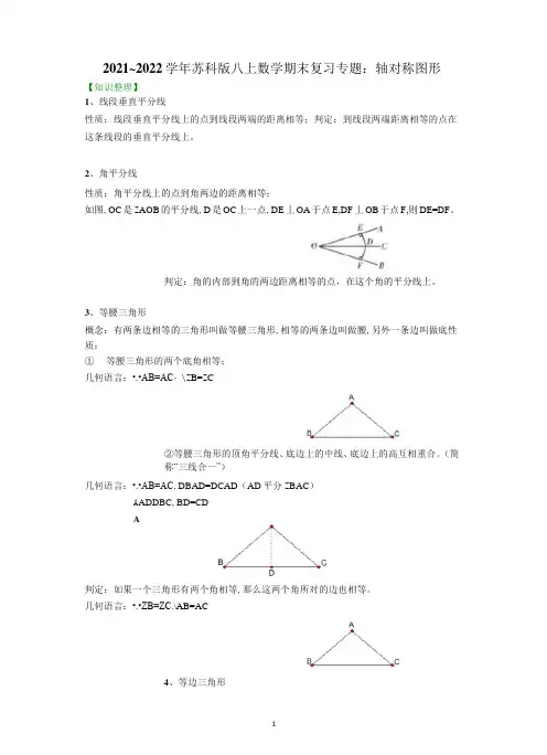苏科版八上数学期末复习专题：轴对称图形