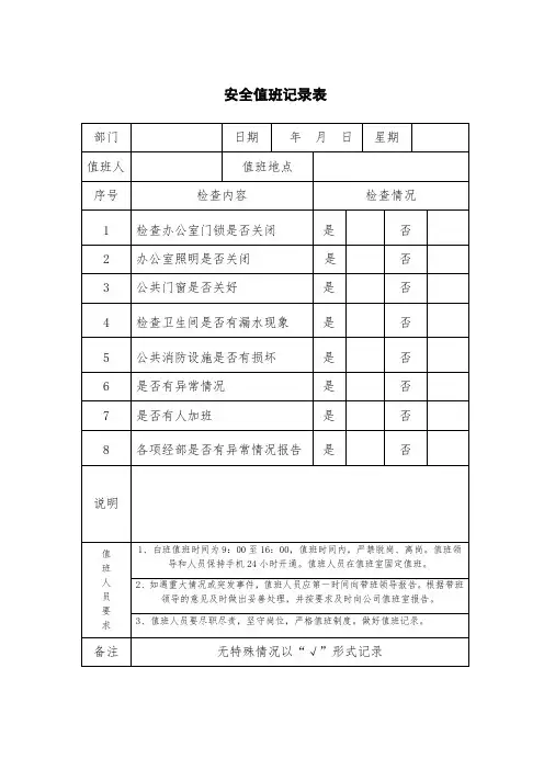 安全值班记录表 