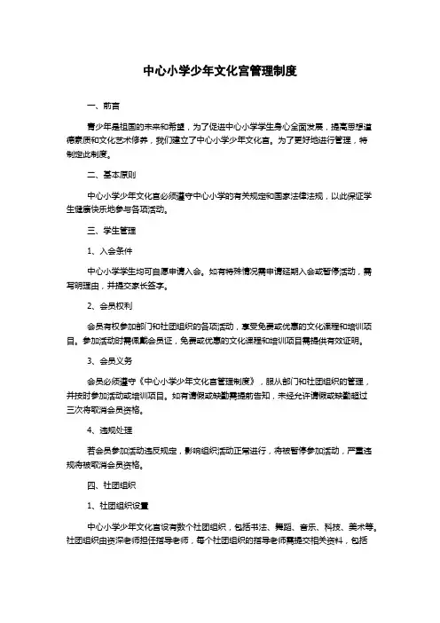 中心小学少年文化宫管理制度