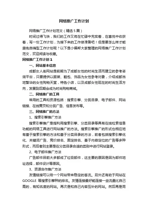 网络推广工作计划范文（精选5篇）
