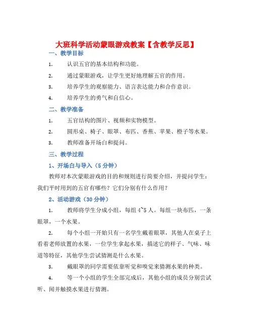 大班科学活动蒙眼游戏教案【含教学反思】