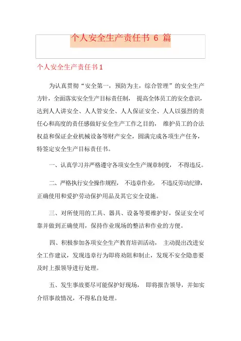 个人安全生产责任书6篇