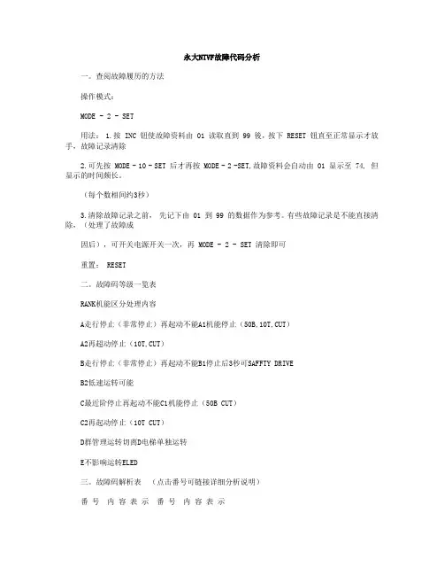 永大NTVF故障代码分析