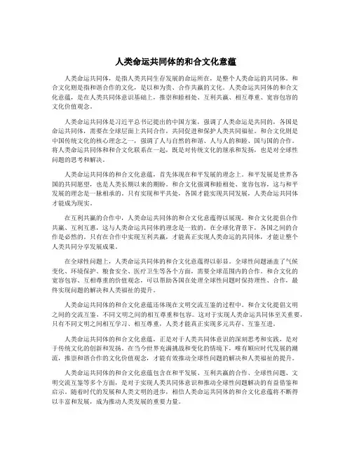 人类命运共同体的和合文化意蕴