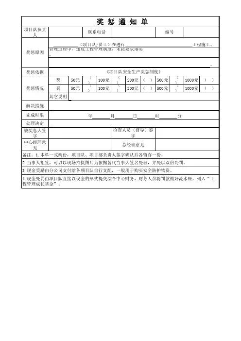 奖惩通知单-模板