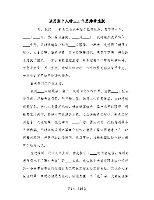 试用期个人转正工作总结精选版(6篇)