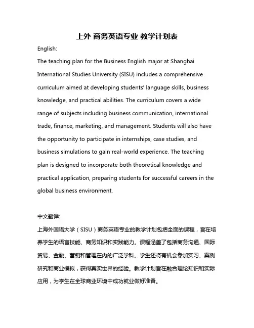 上外 商务英语专业 教学计划表