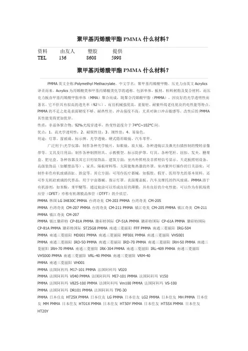 聚甲基丙烯酸甲酯PMMA什么材料