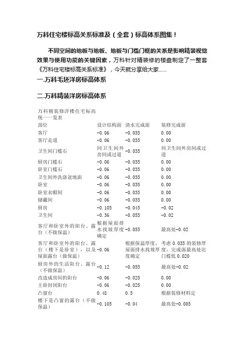 万科住宅楼标高关系标准及（全套）标高体系图集！